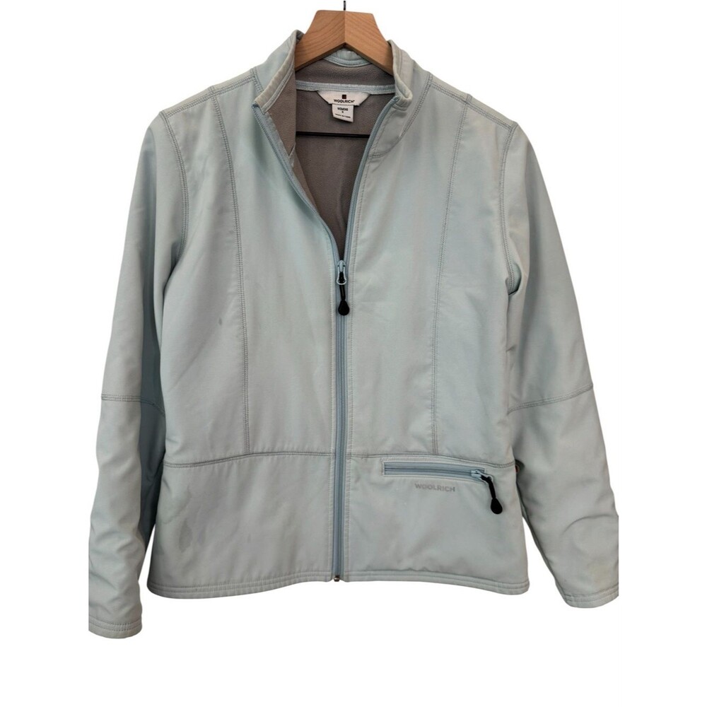 Woolrich Pale Blue and Light Gray Softshell Jacket - Size Small - Flawed